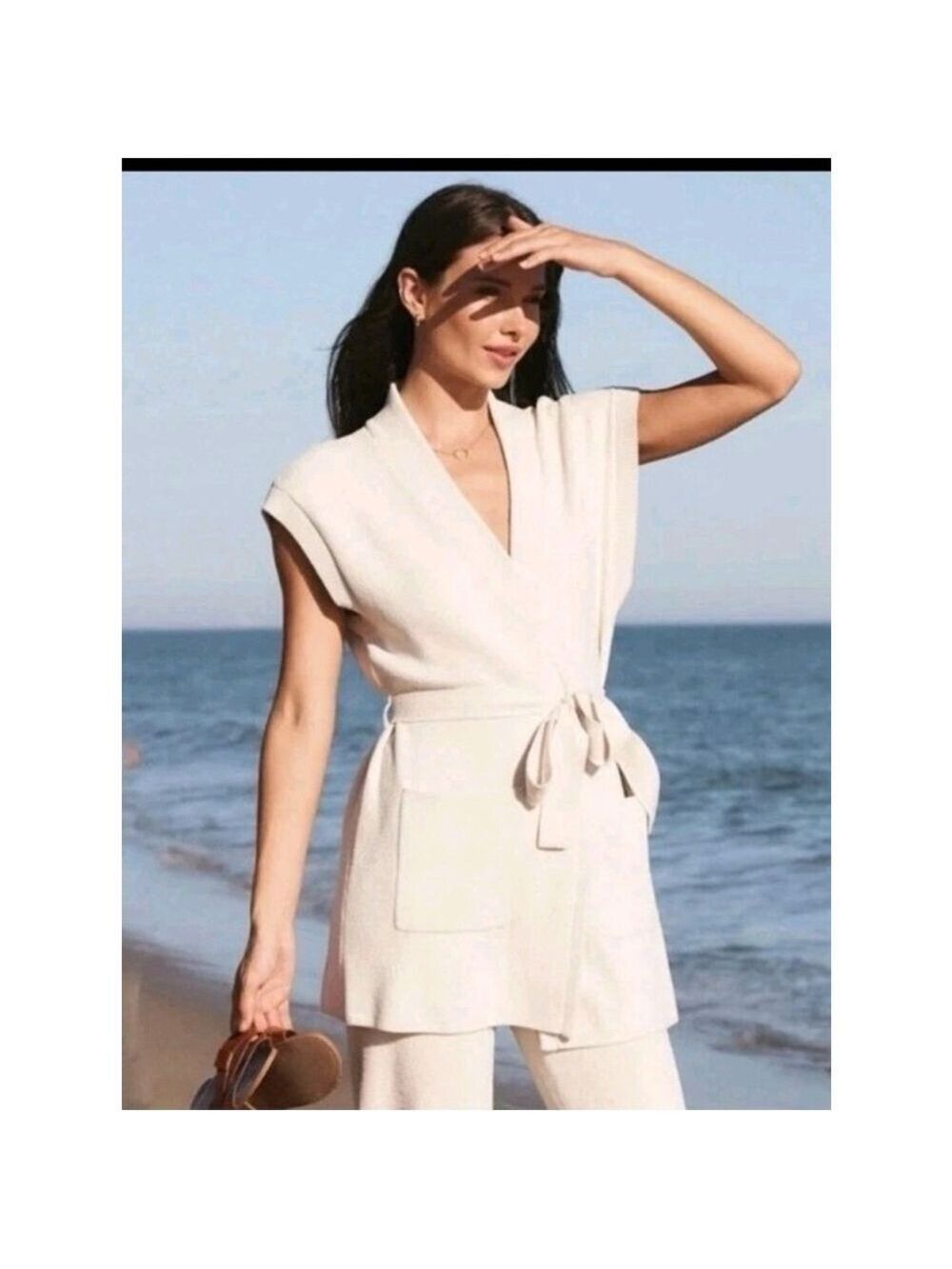 Barefoot Dreams Revolve Cozychic Ultra Lite Waist Tie Vest Sand Dune XS $148